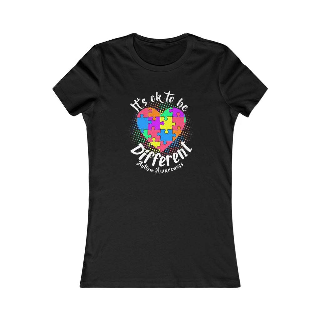 Autism Awareness Adult Women’s Tee - “It’s OK to Be Different” Colorful Puzzle Heart - Sensitivity Shirt