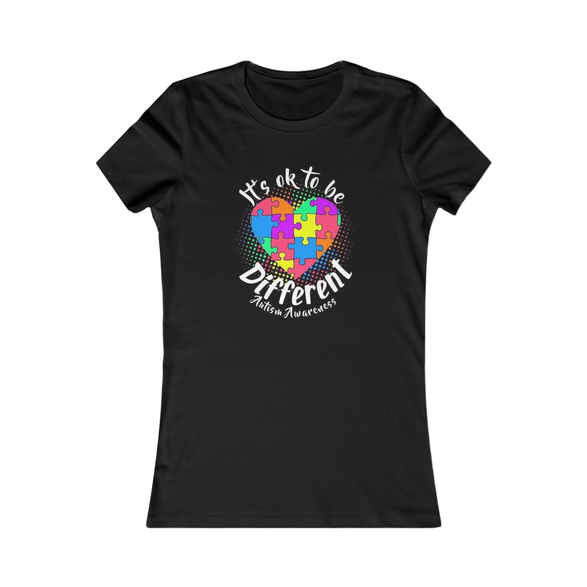 Autism Awareness Adult Women’s Tee - “It’s OK to Be Different” Colorful Puzzle Heart - Sensitivity Shirt