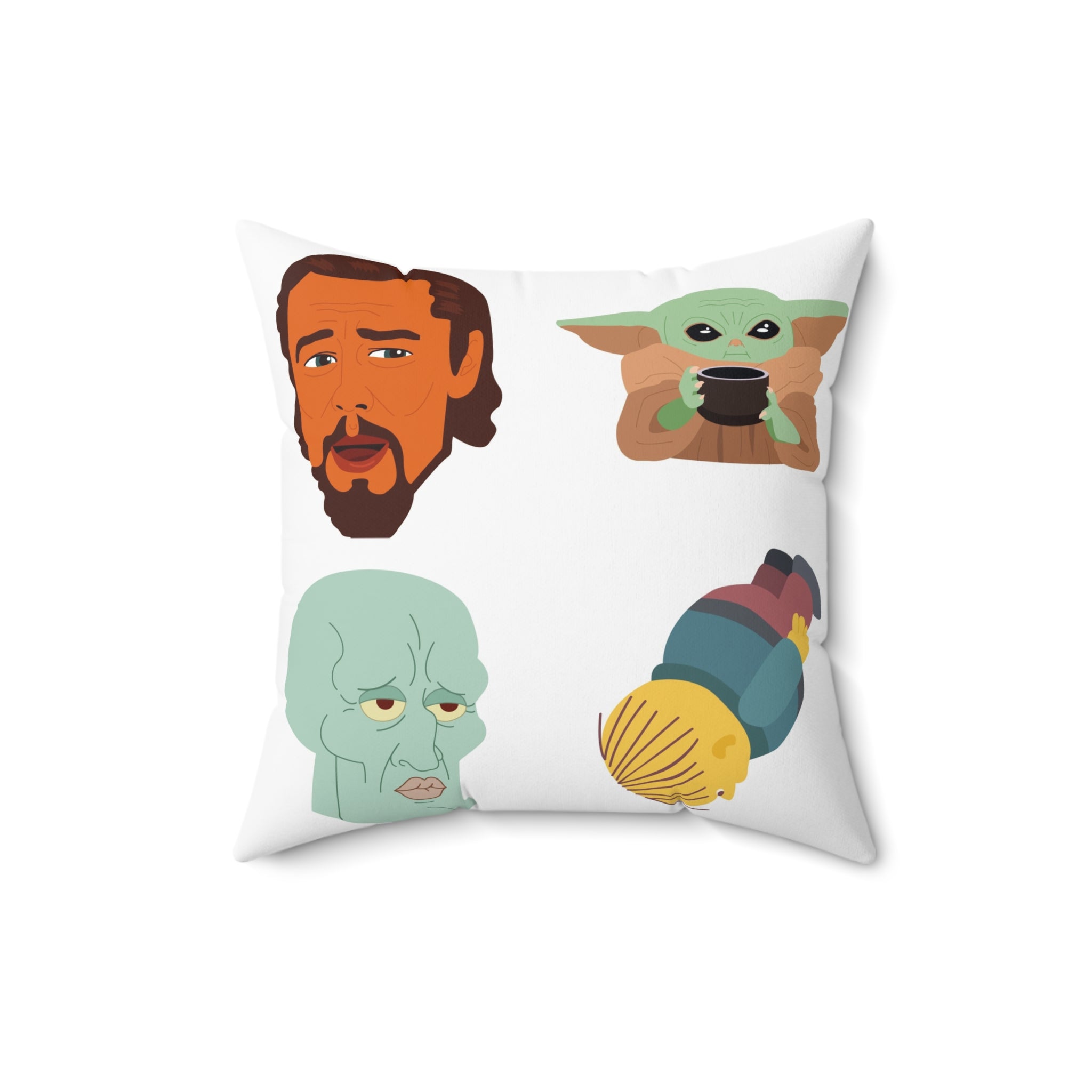 Meme Faces Pillow — Baby Yoda, Boba Fett & Simpsons Iconic Faces Decorative Throw Pillow