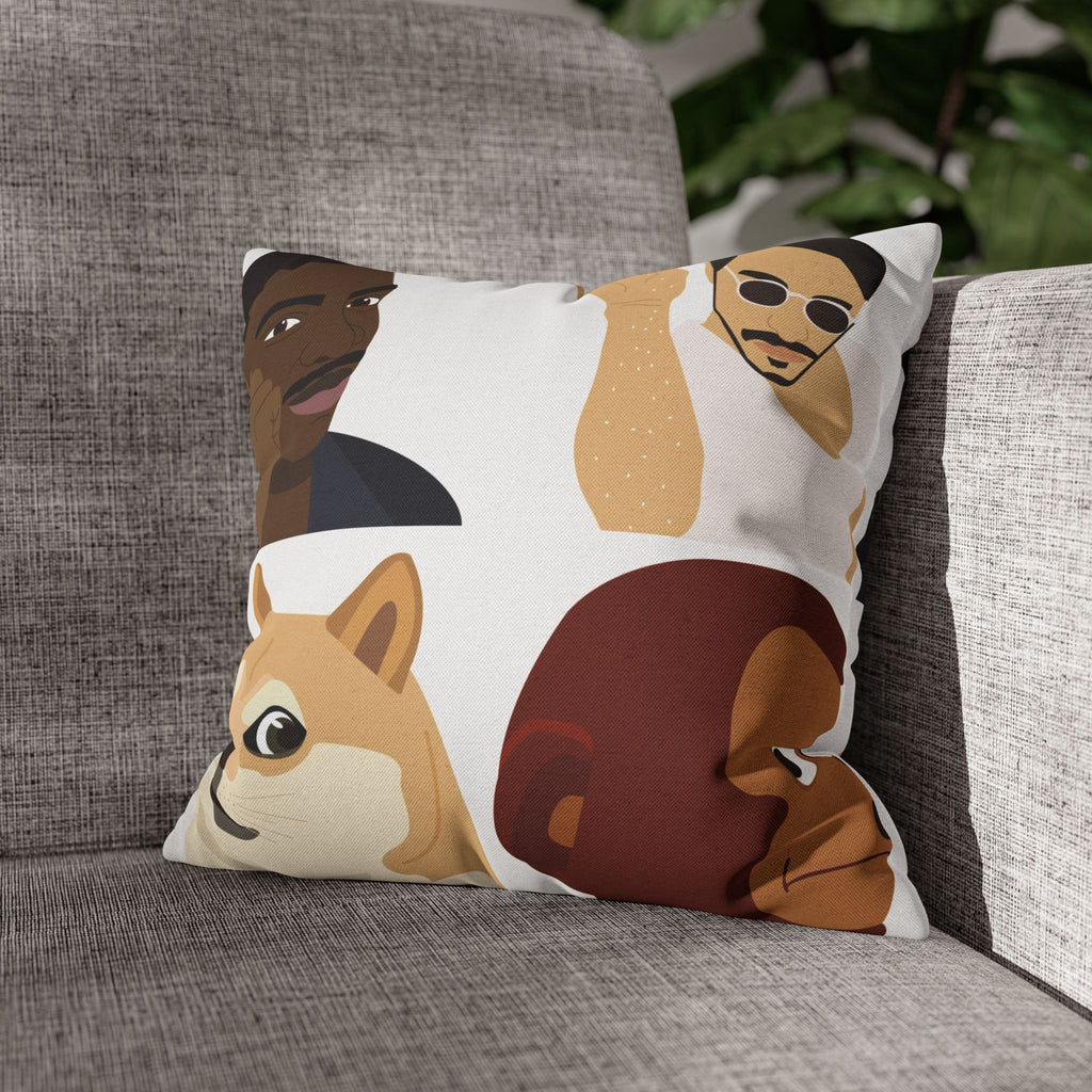 Meme Faces Square Pillowcase — Viral Dog & Reaction Emotes Throw Pillow Cover