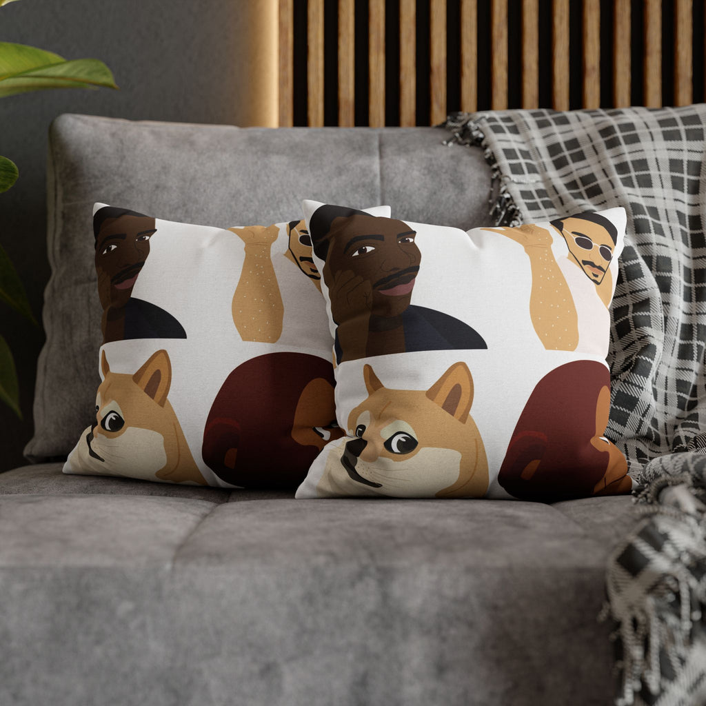 Meme Faces Square Pillowcase — Viral Dog & Reaction Emotes Throw Pillow Cover