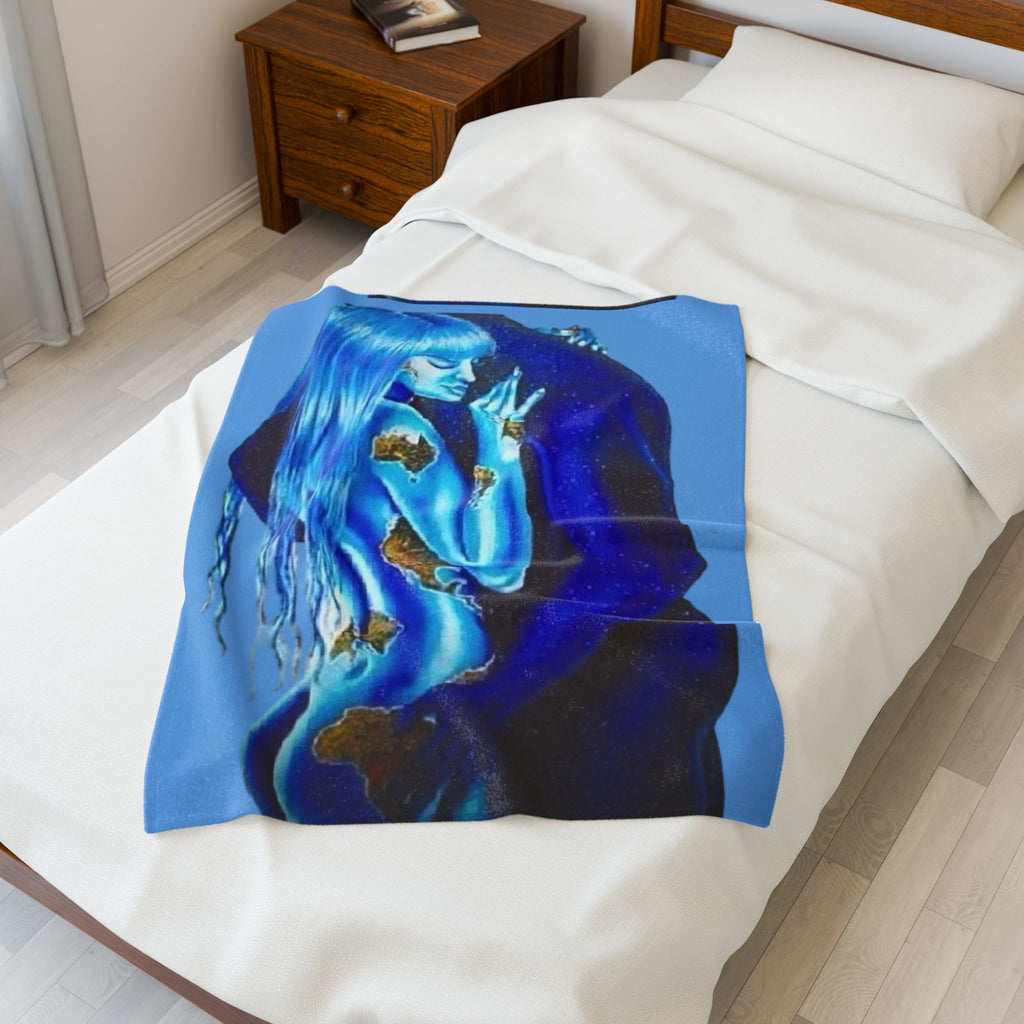 Cosmic Connection - I’ll be his world & he’ll be my universe - Couple Embracing Velveteen Plush Blanket