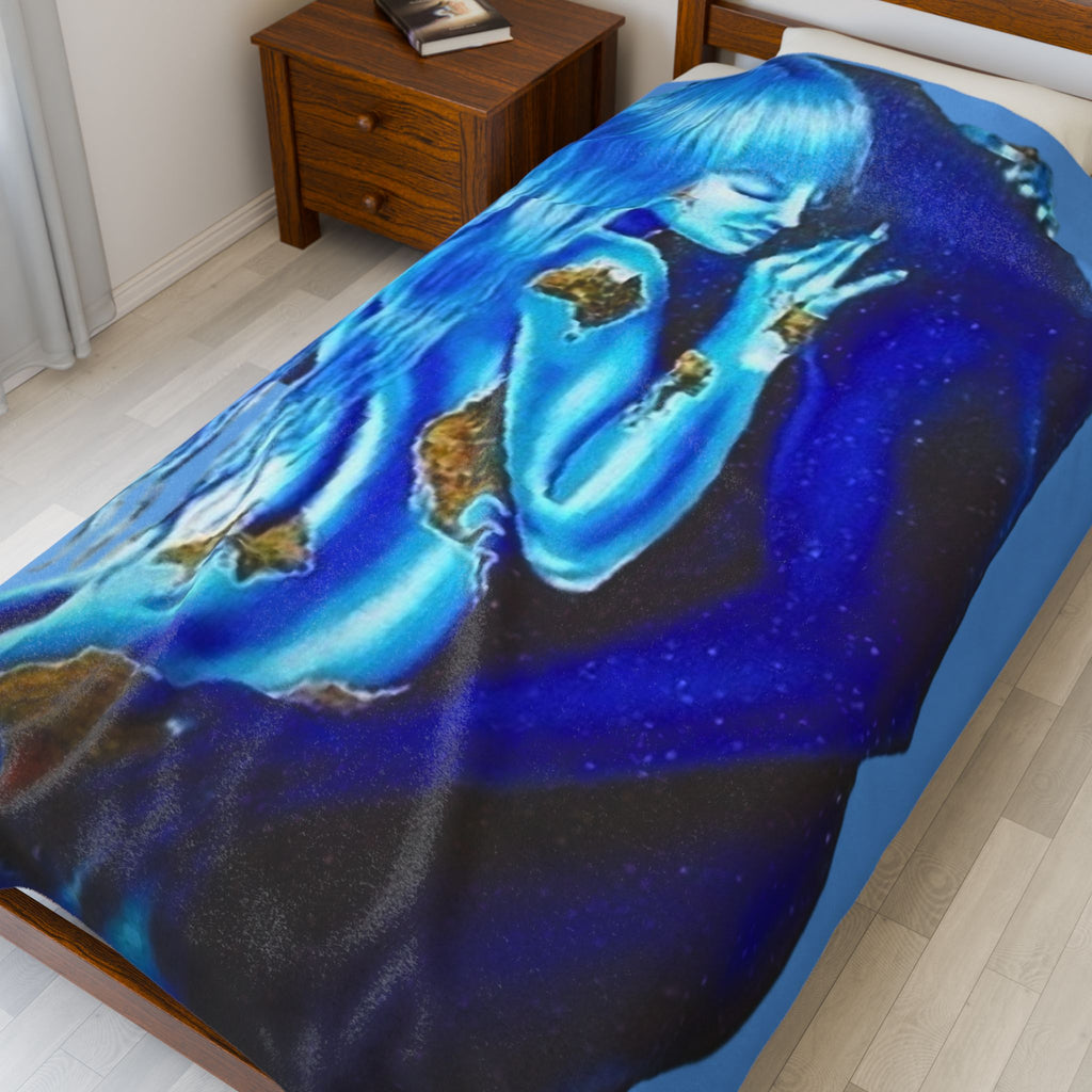 Cosmic Connection - I’ll be his world & he’ll be my universe - Couple Embracing Velveteen Plush Blanket