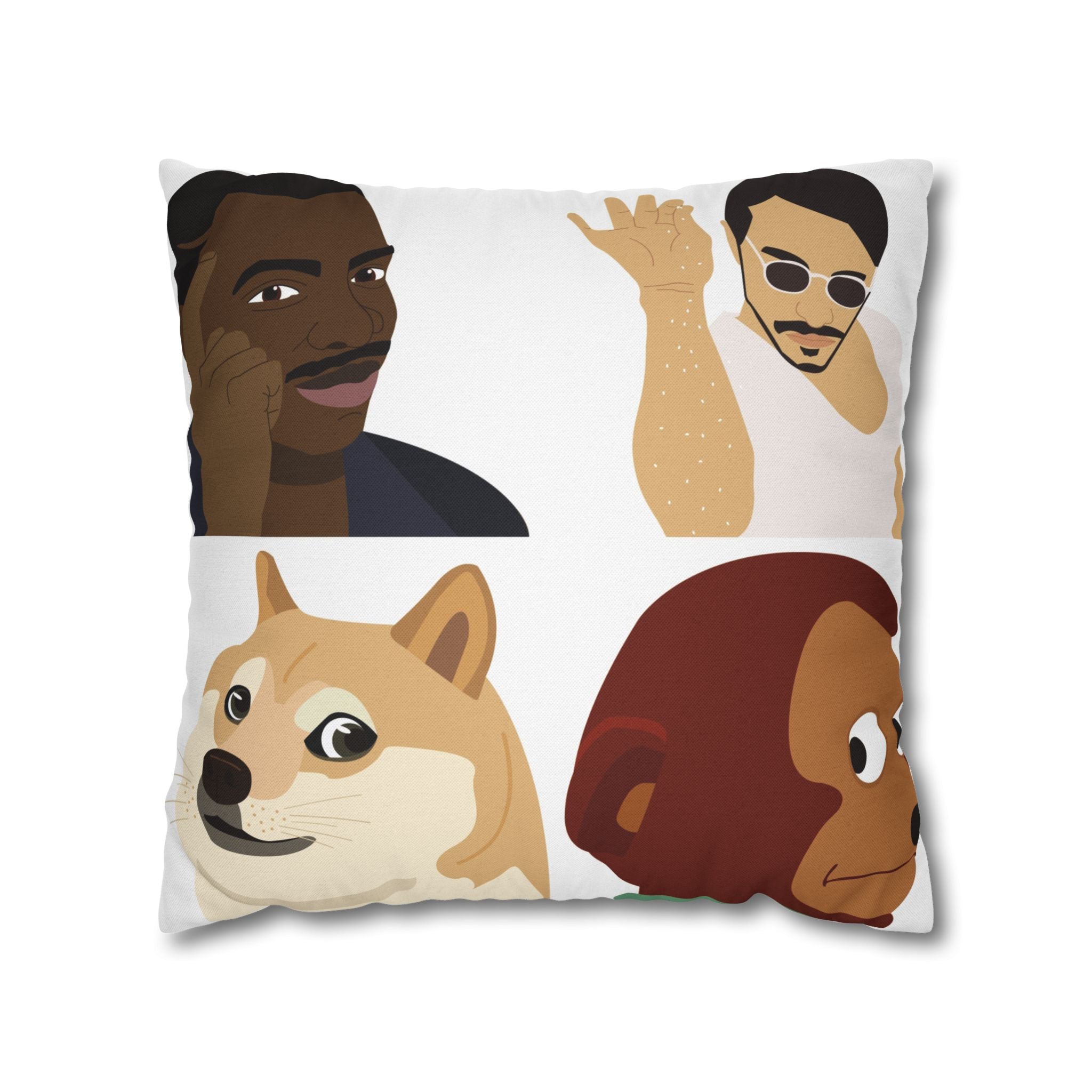 Meme Faces Square Pillowcase — Viral Dog & Reaction Emotes Throw Pillow Cover