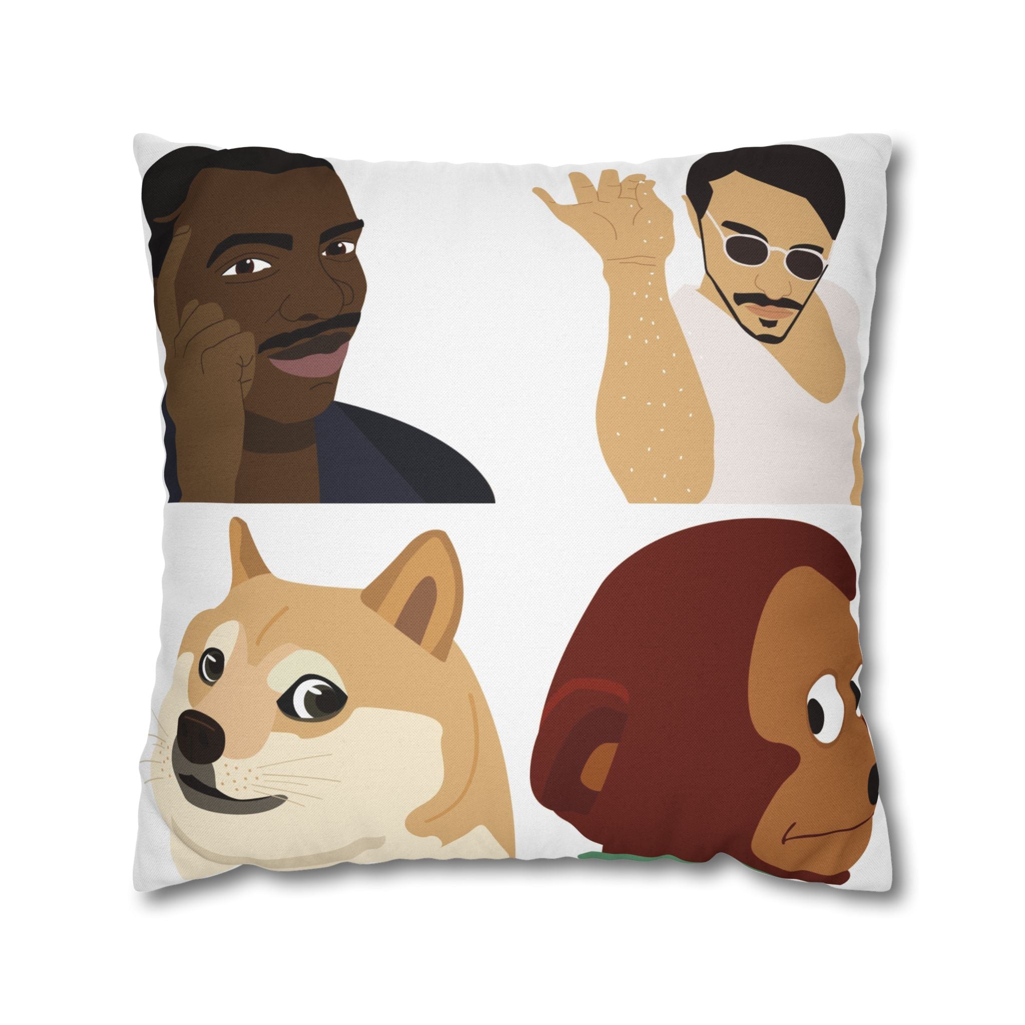 Meme Faces Square Pillowcase — Viral Dog & Reaction Emotes Throw Pillow Cover