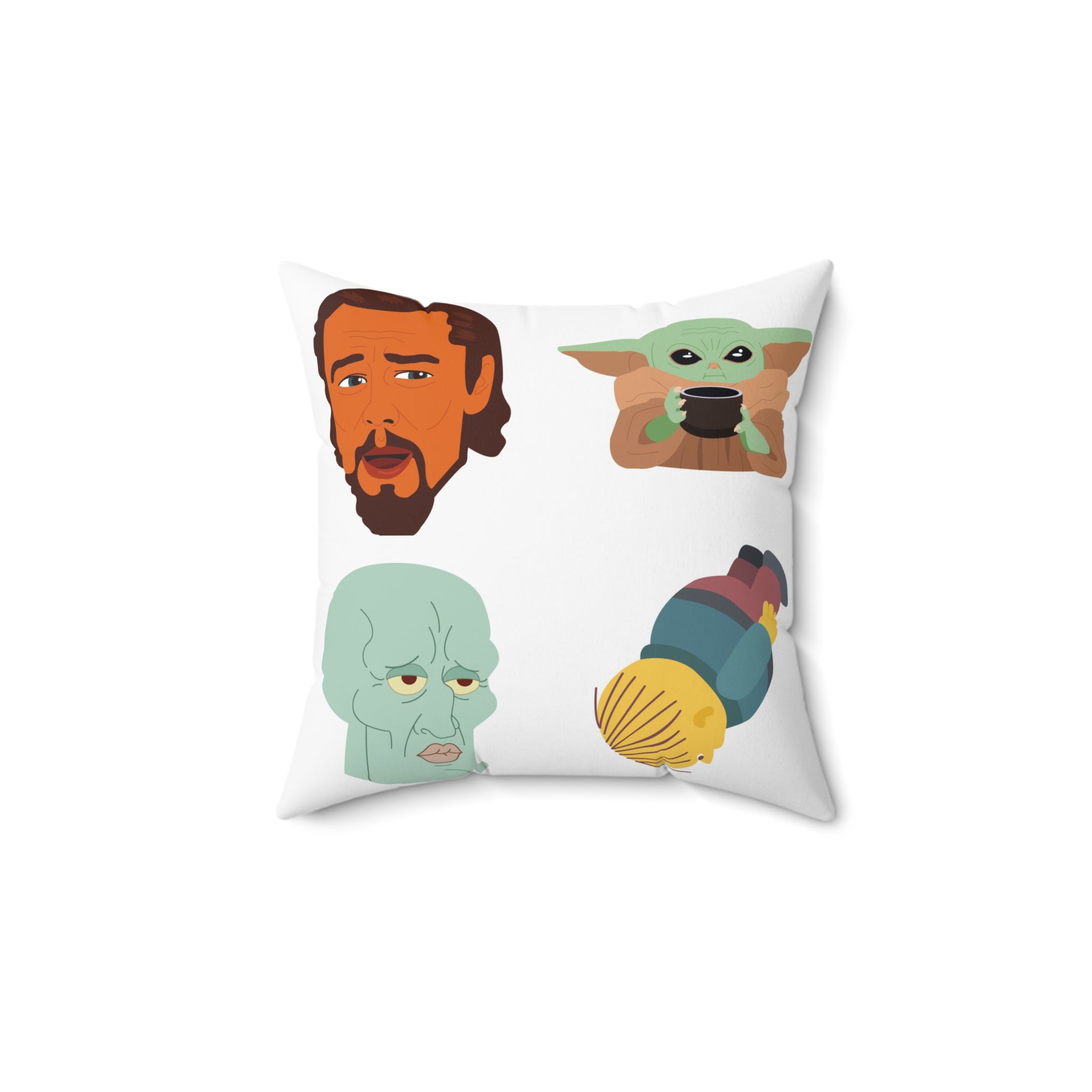 Meme Faces Pillow — Baby Yoda, Boba Fett & Simpsons Iconic Faces Decorative Throw Pillow