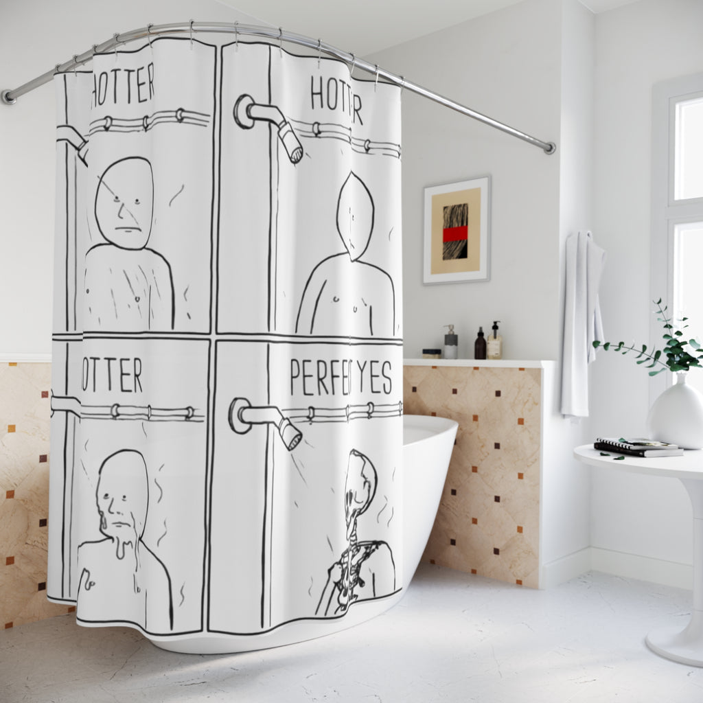 Shower Curtain — 'Hotter, Hotter, Perfect Yes' Comic Skeleton Bathroom Curtain