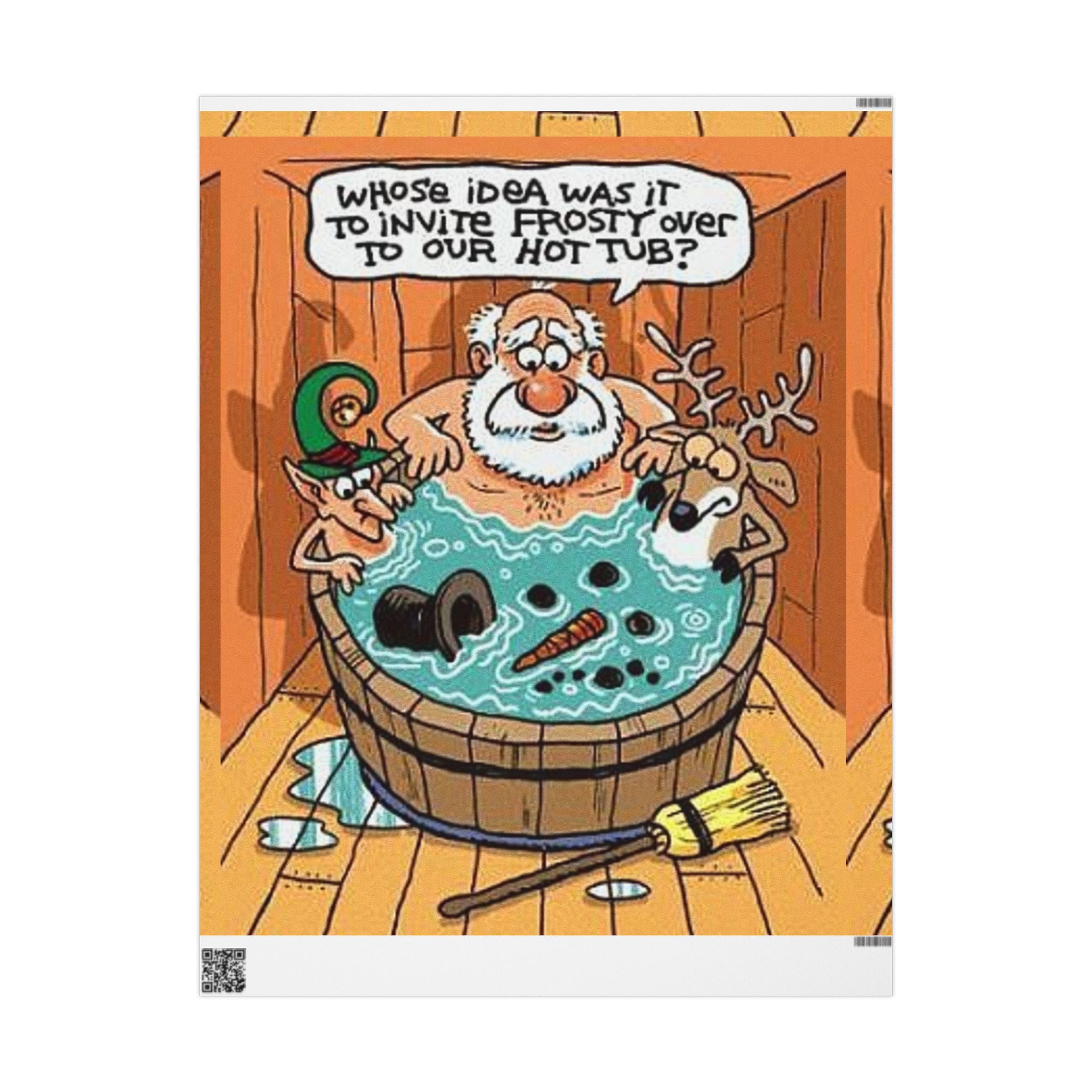 Wrapping Paper - Frosty the Snowman and Santa hot tub Holiday Theme