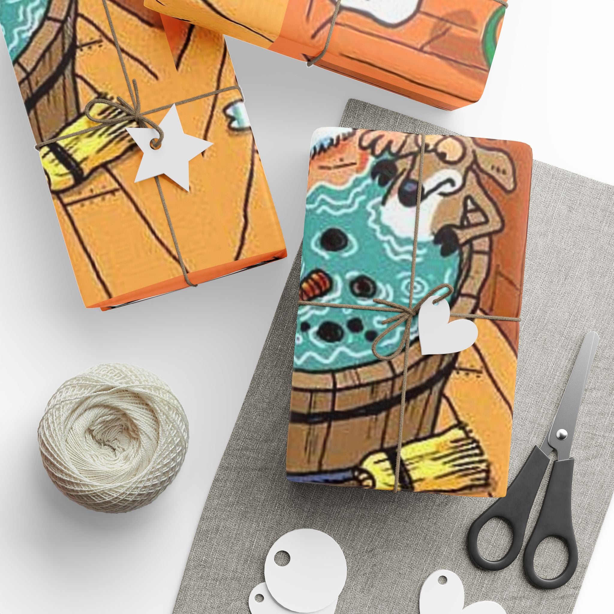 Wrapping Paper - Frosty the Snowman and Santa hot tub Holiday Theme