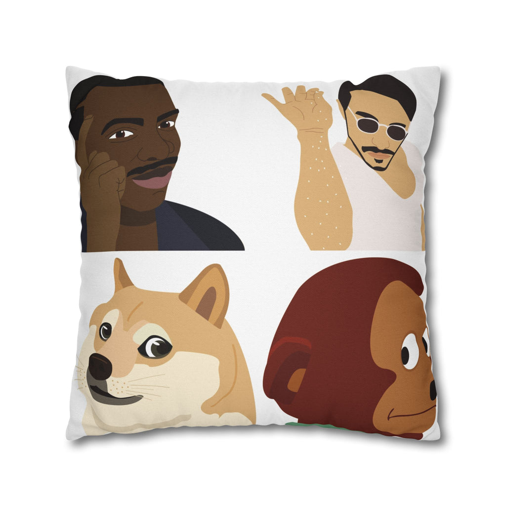Meme Faces Square Pillowcase — Viral Dog & Reaction Emotes Throw Pillow Cover