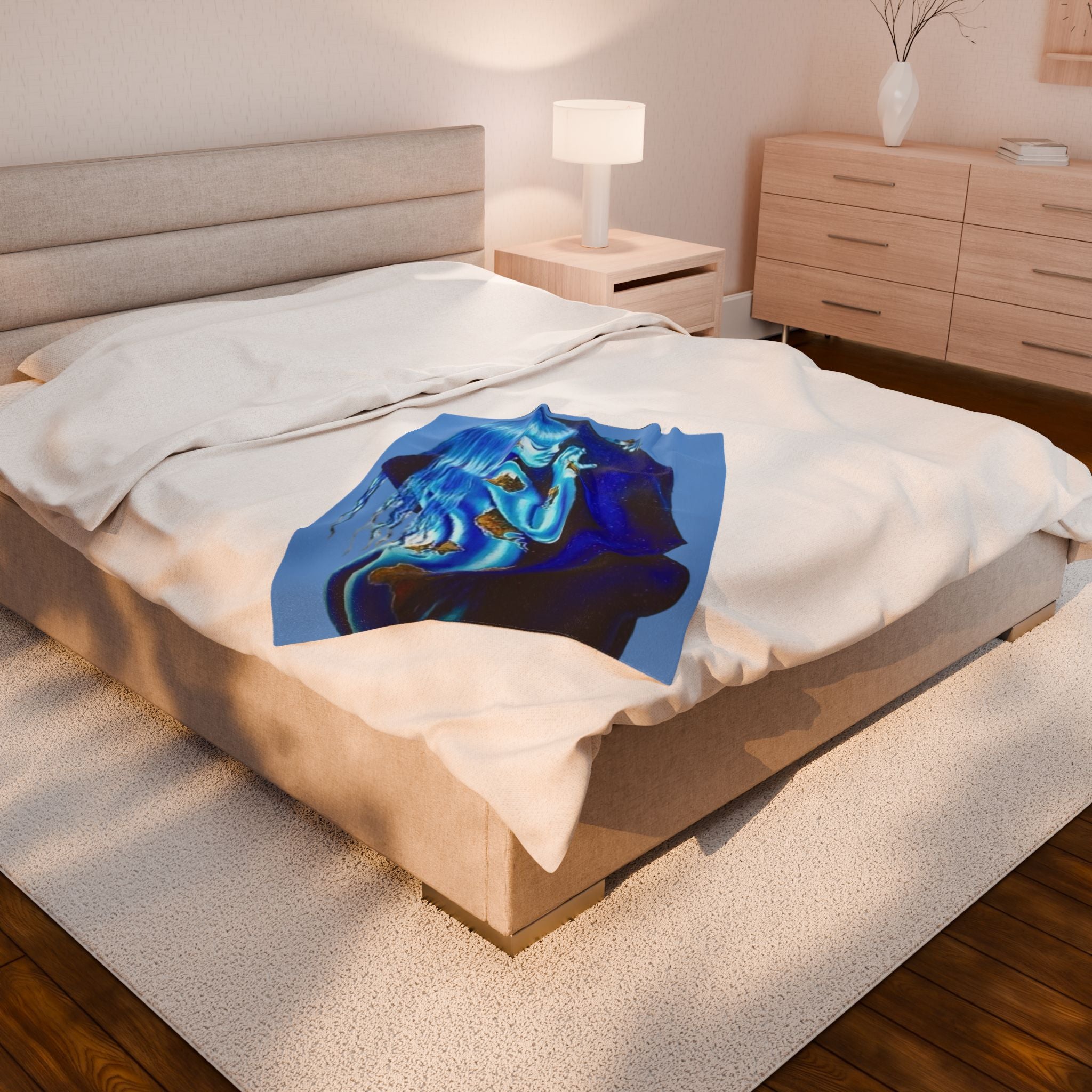 Cosmic Connection - I’ll be his world & he’ll be my universe - Couple Embracing Velveteen Plush Blanket