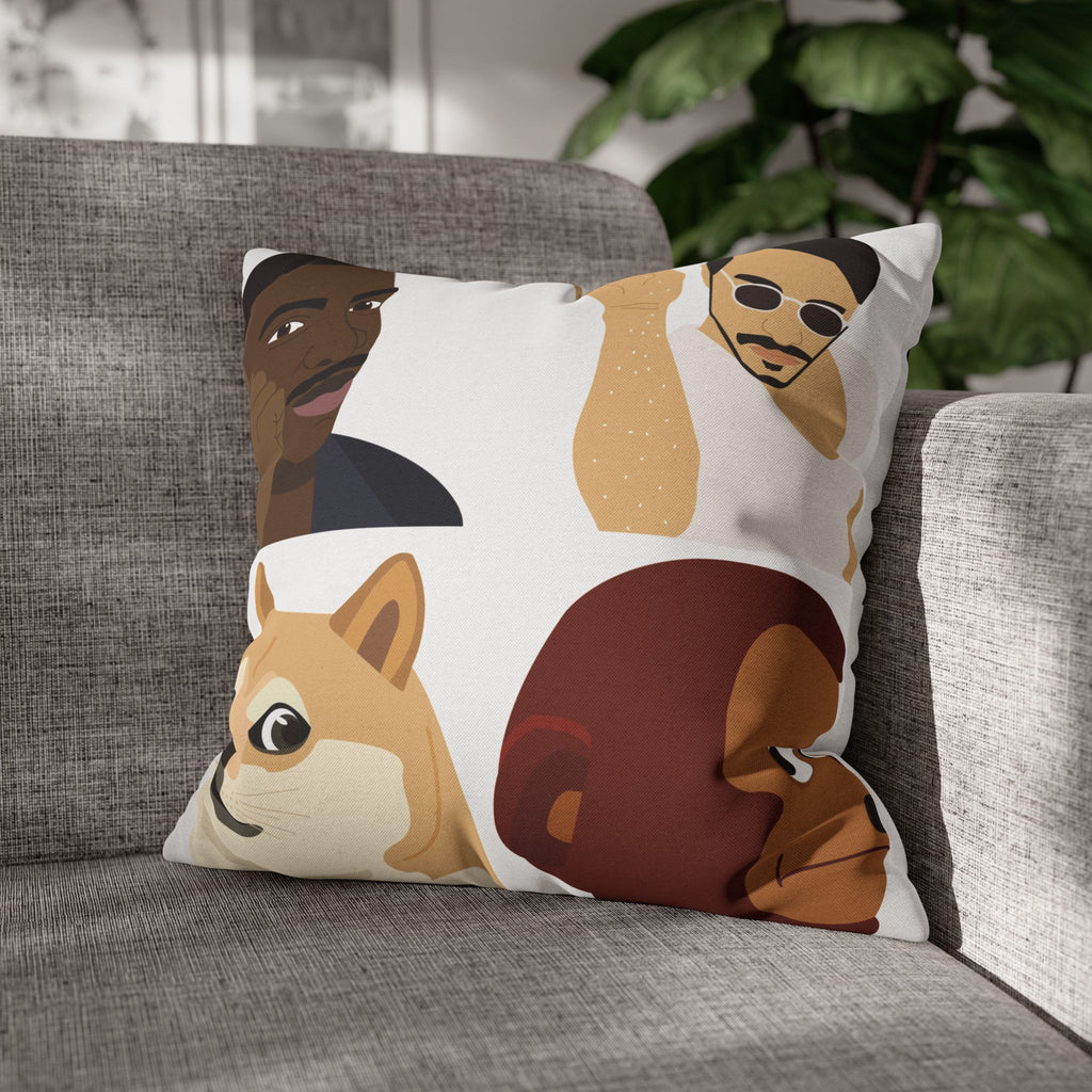 Meme Faces Square Pillowcase — Viral Dog & Reaction Emotes Throw Pillow Cover