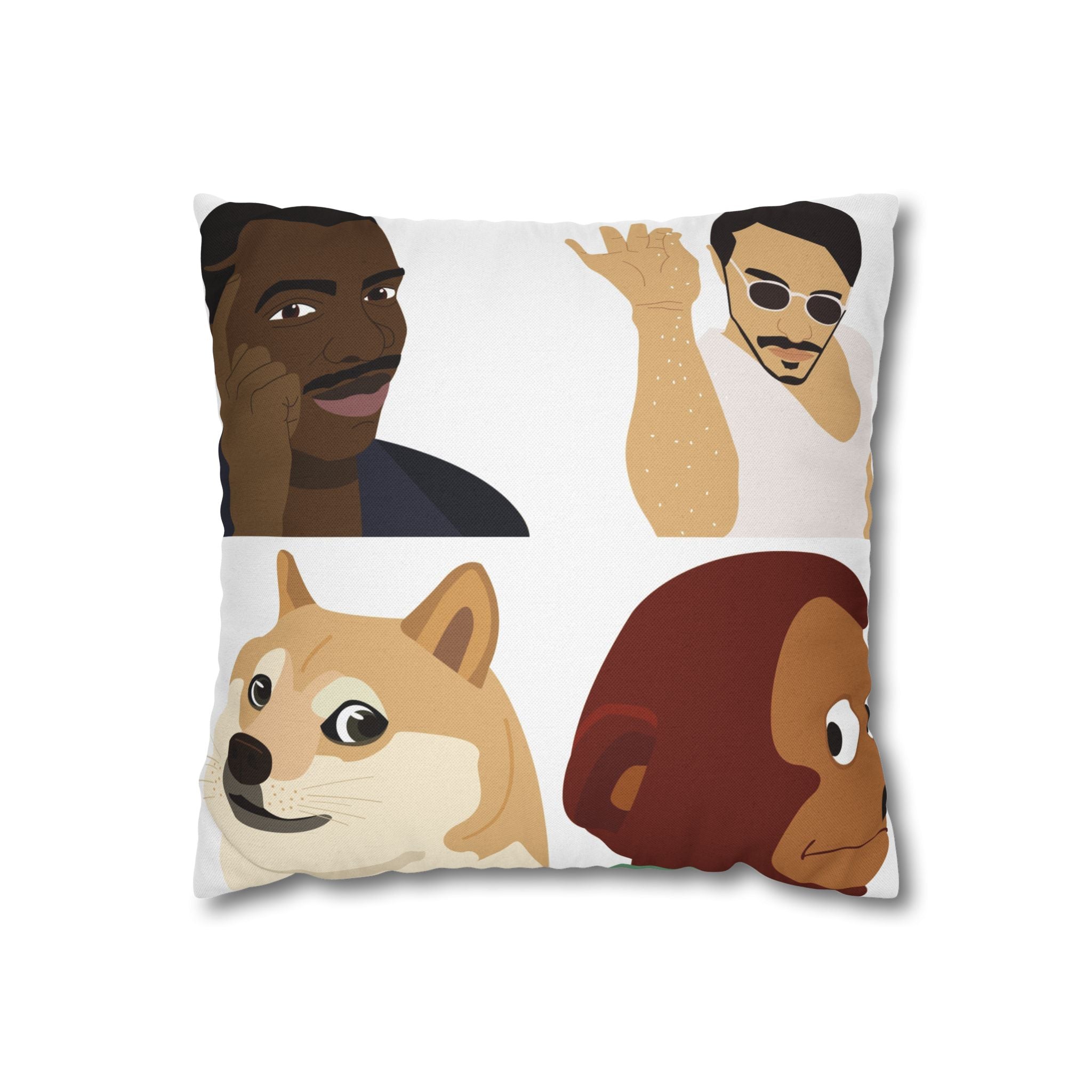 Meme Faces Square Pillowcase — Viral Dog & Reaction Emotes Throw Pillow Cover