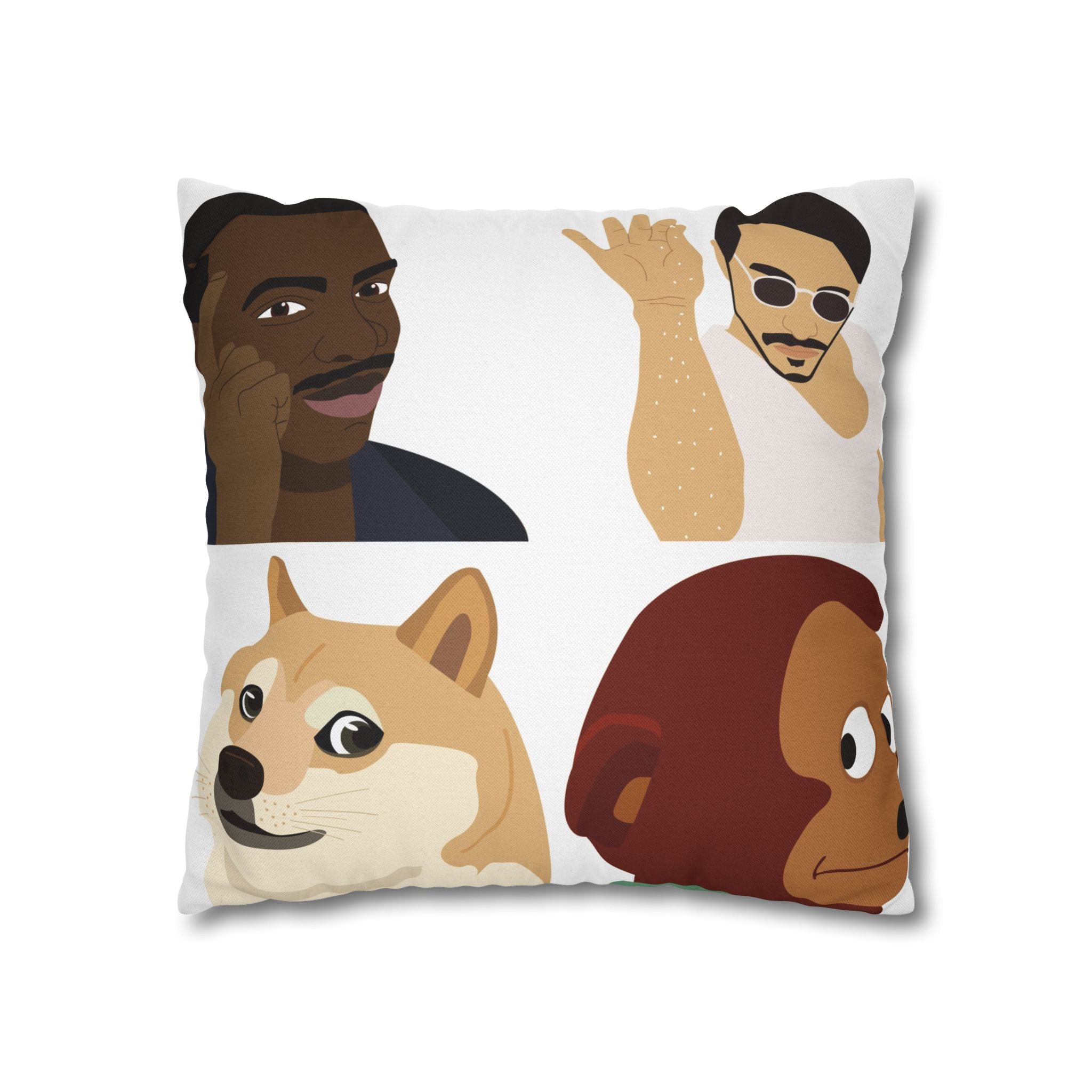 Meme Faces Square Pillowcase — Viral Dog & Reaction Emotes Throw Pillow Cover