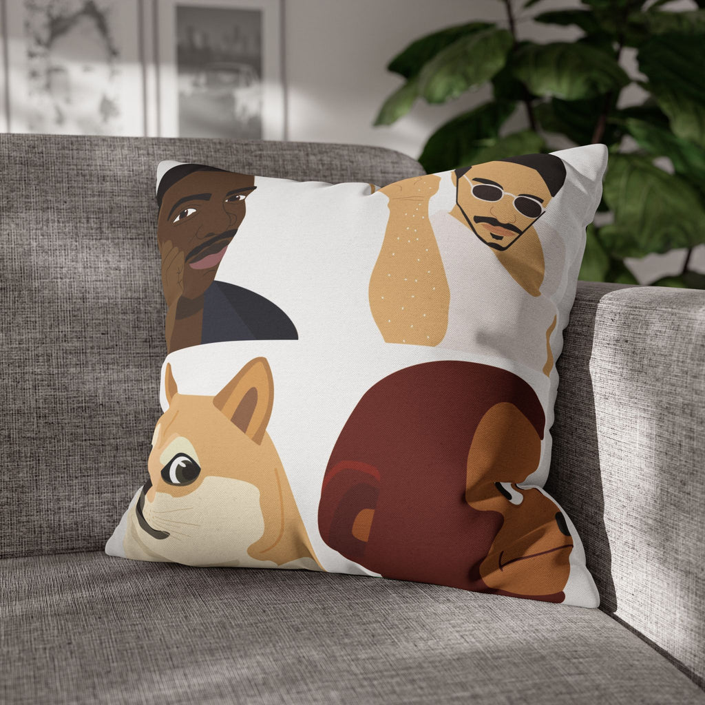 Meme Faces Square Pillowcase — Viral Dog & Reaction Emotes Throw Pillow Cover
