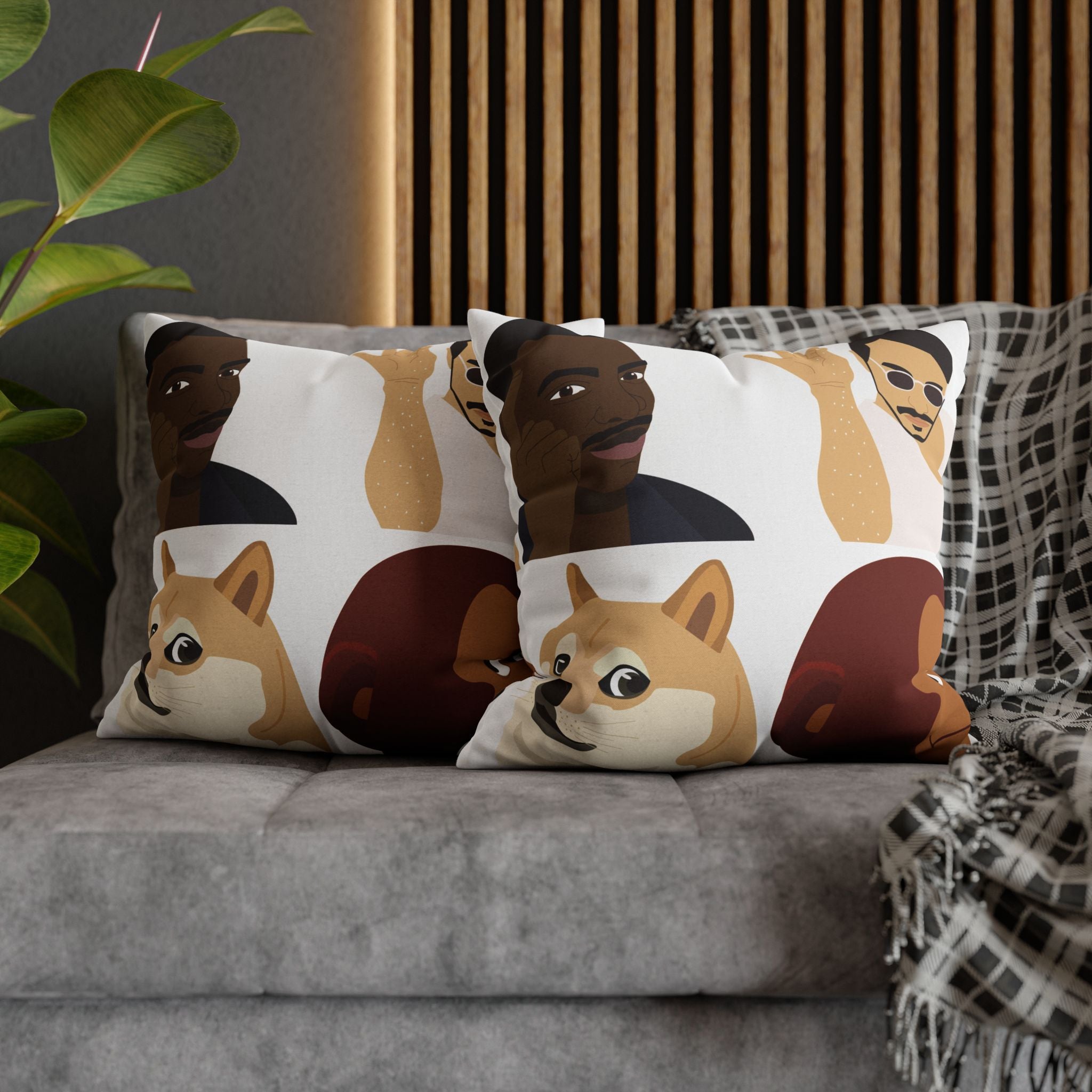 Meme Faces Square Pillowcase — Viral Dog & Reaction Emotes Throw Pillow Cover