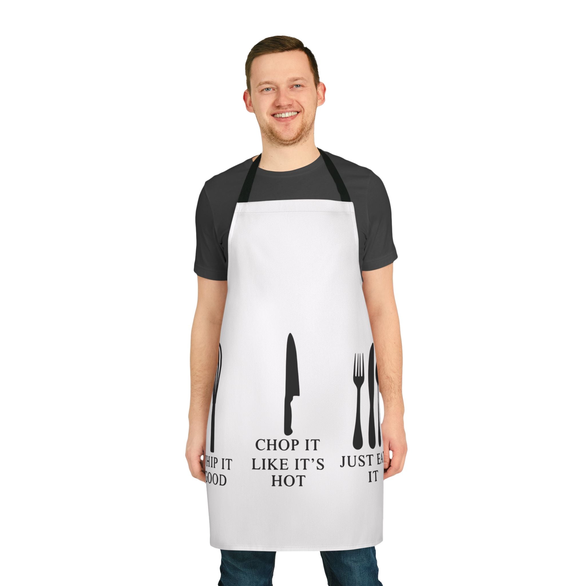 Funny Kitchen Apron - "Whip It, Chop It, Just Eat It" - 5-Color Straps