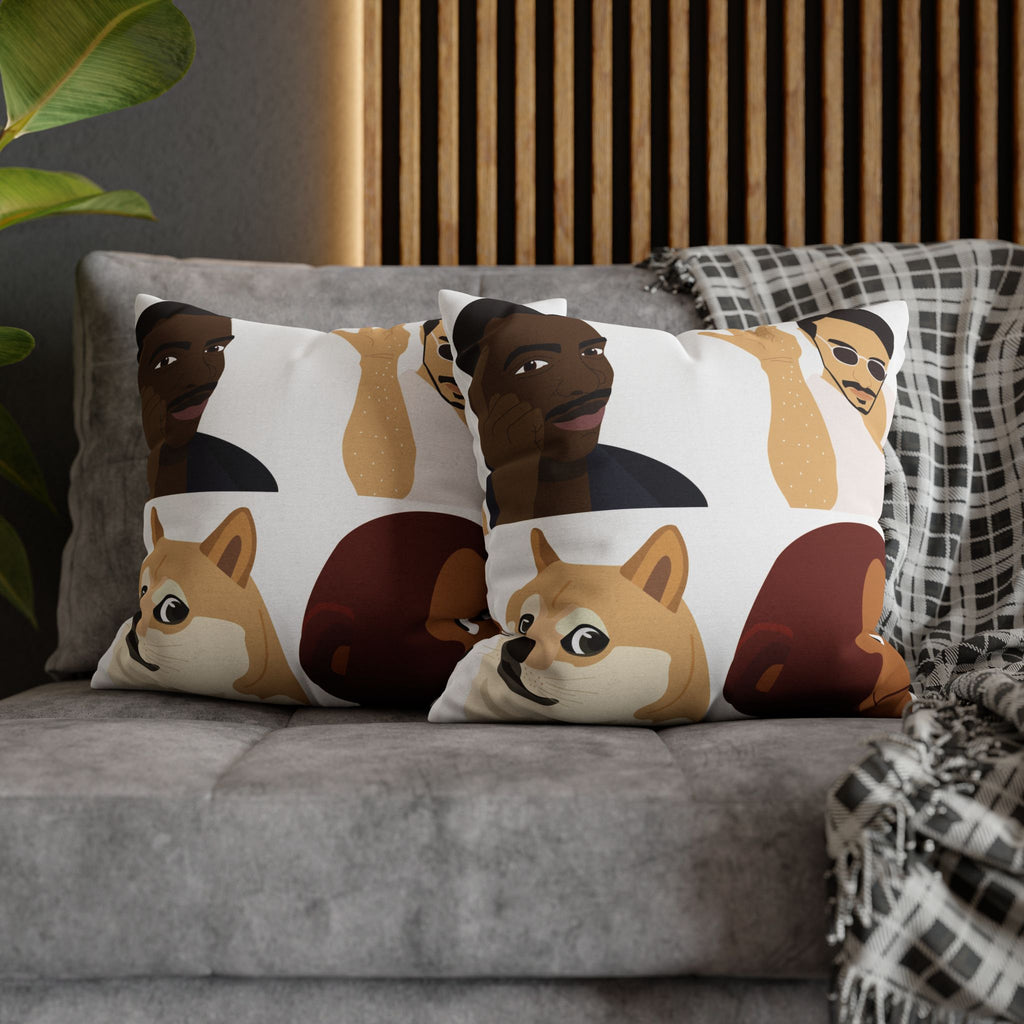 Meme Faces Square Pillowcase — Viral Dog & Reaction Emotes Throw Pillow Cover