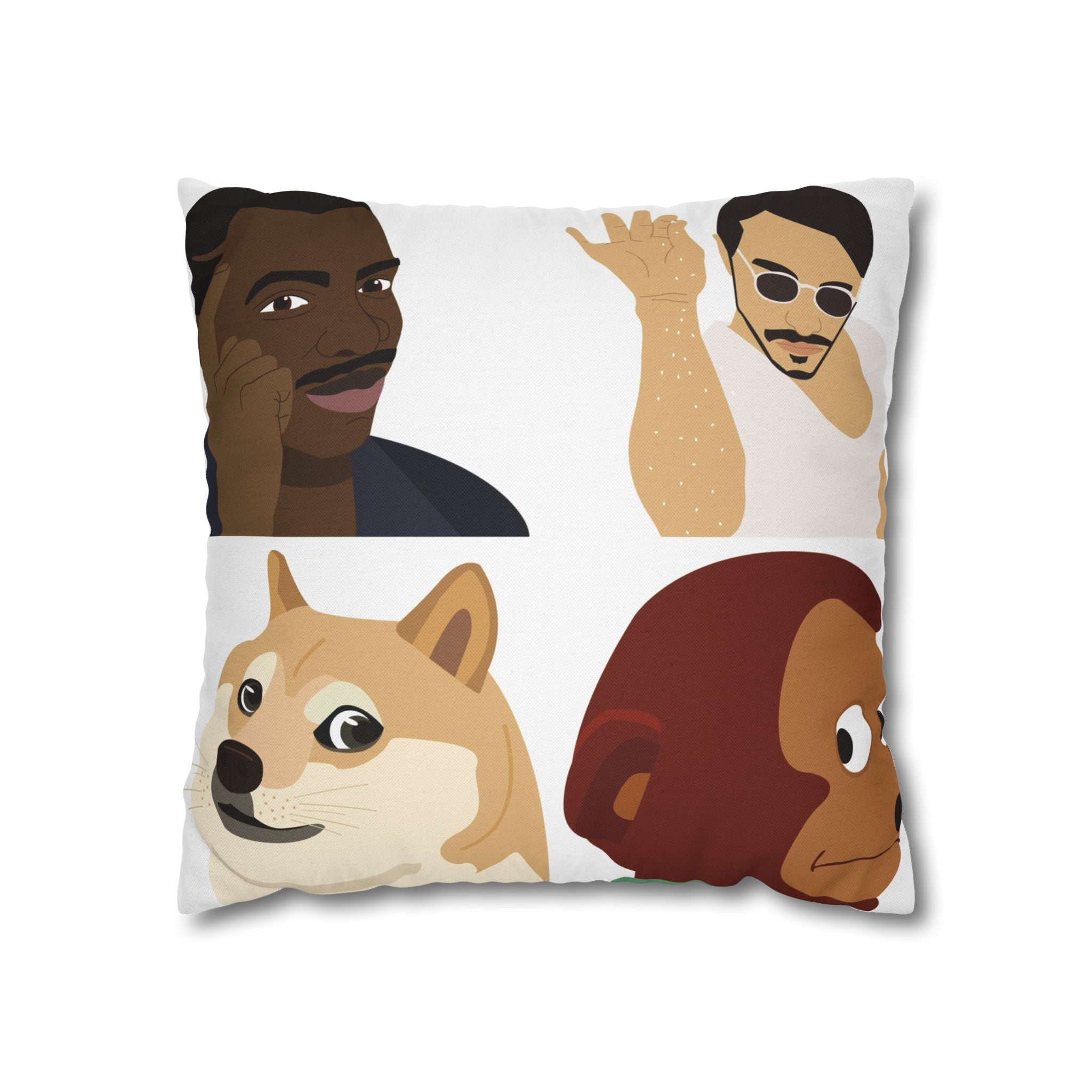 Meme Faces Square Pillowcase — Viral Dog & Reaction Emotes Throw Pillow Cover