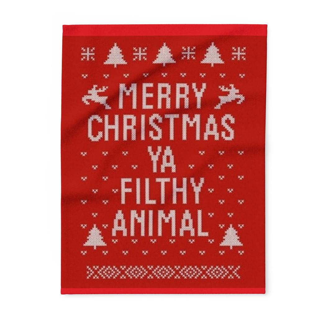Holiday Fleece Blanket - Merry Christmas ya filthy animal- Red