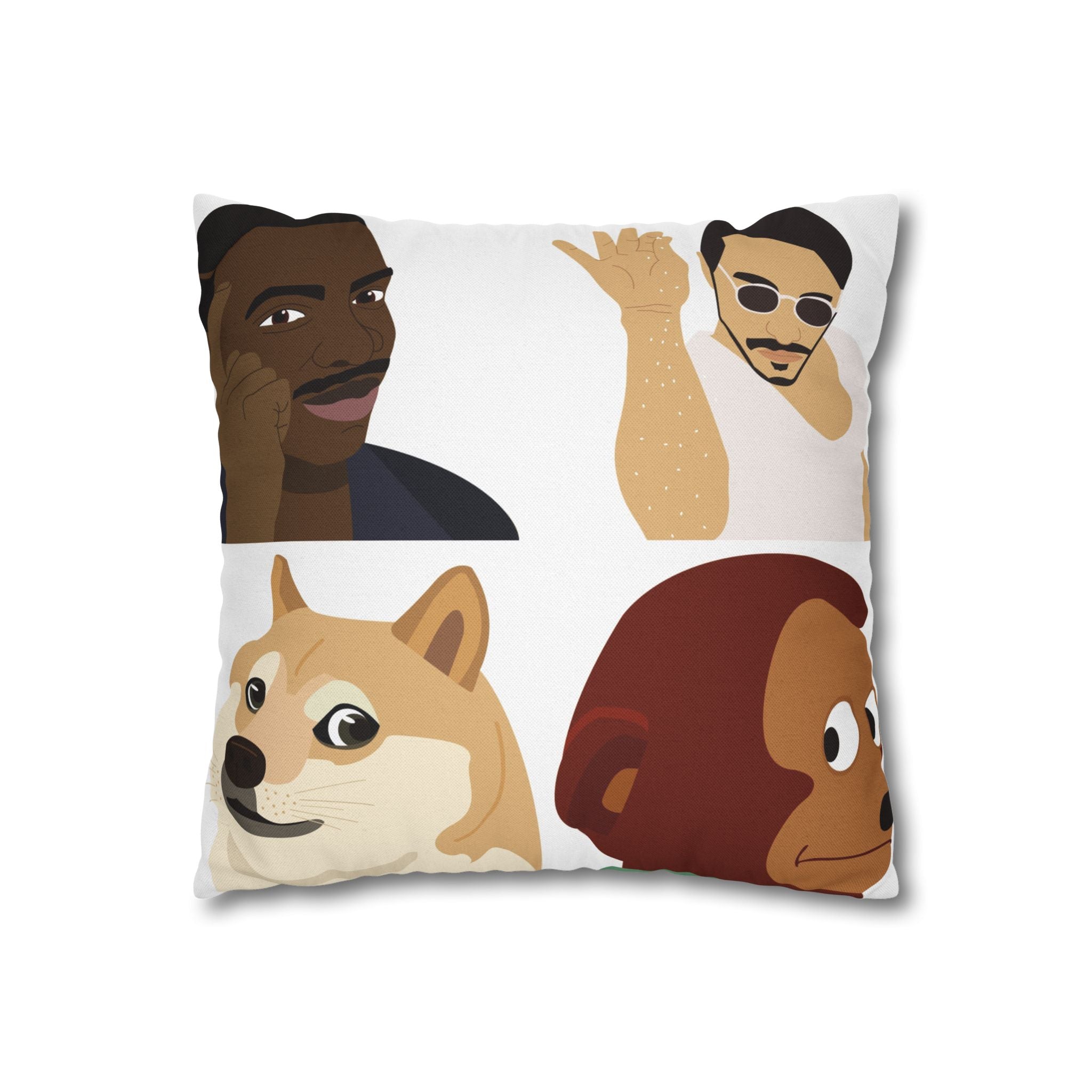 Meme Faces Square Pillowcase — Viral Dog & Reaction Emotes Throw Pillow Cover
