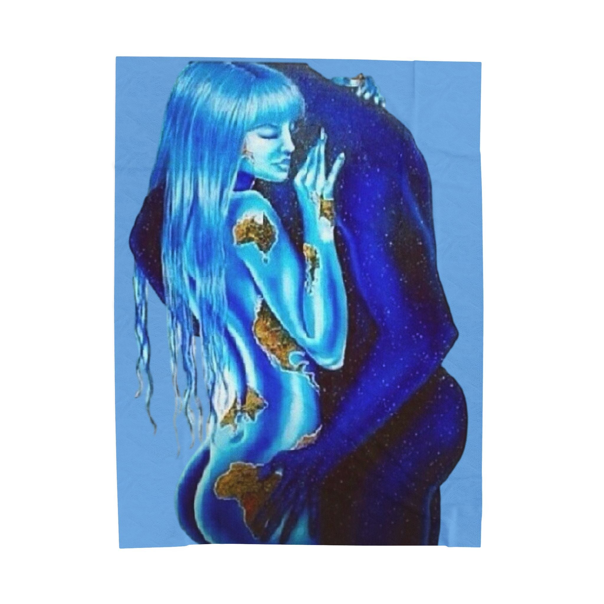 Cosmic Connection - I’ll be his world & he’ll be my universe - Couple Embracing Velveteen Plush Blanket