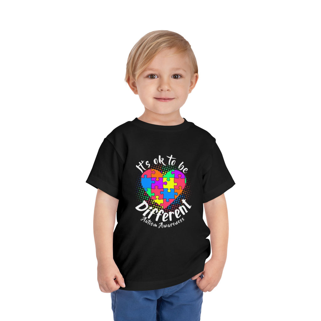 Autism Awareness Toddler Tee - “It’s OK to Be Different” Colorful Puzzle Heart - Sensitivity