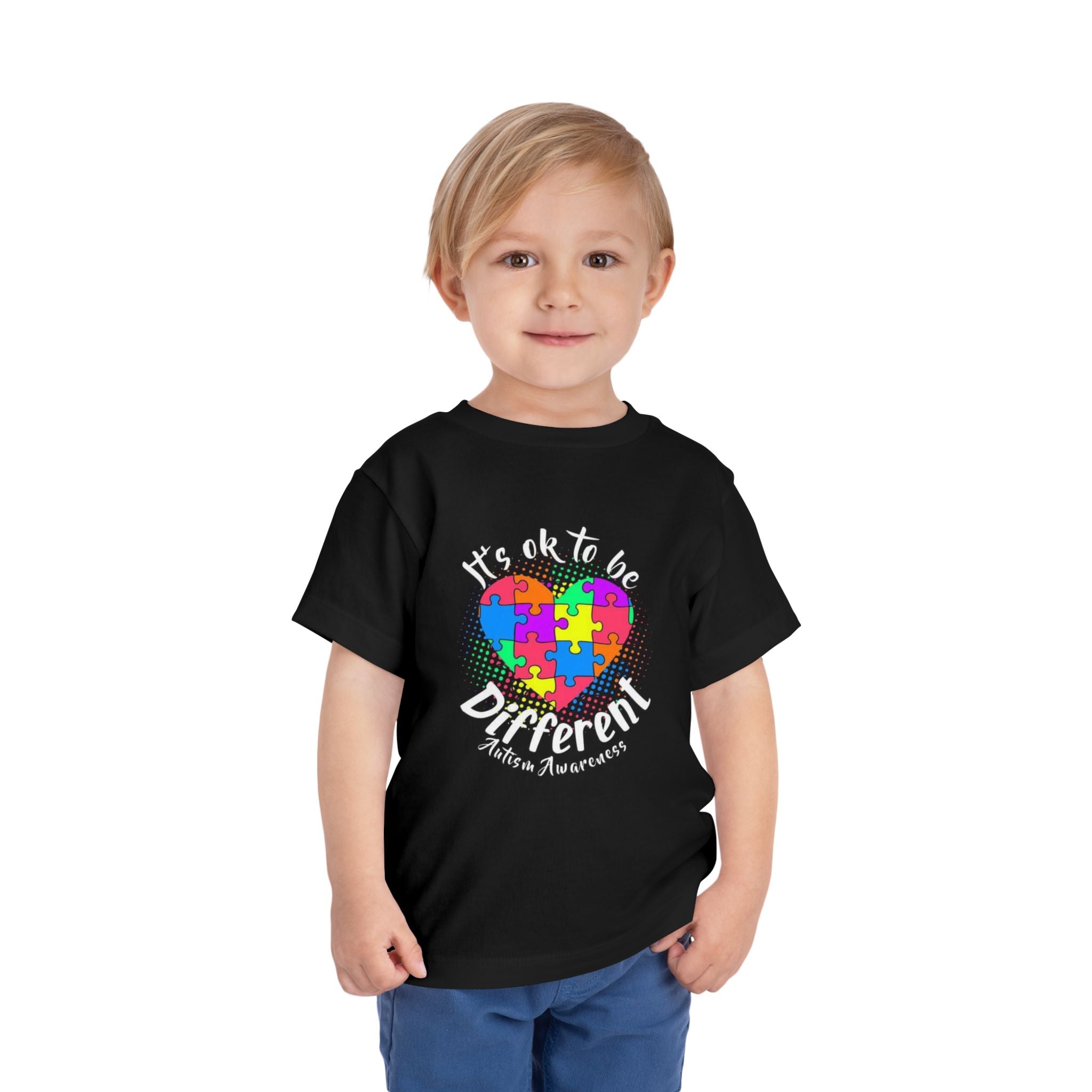 Autism Awareness Toddler Tee - “It’s OK to Be Different” Colorful Puzzle Heart - Sensitivity