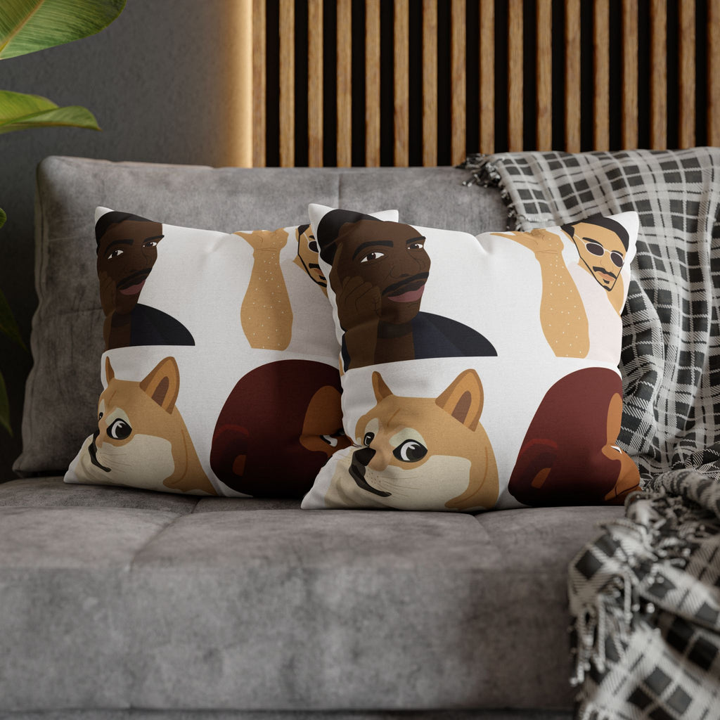Meme Faces Square Pillowcase — Viral Dog & Reaction Emotes Throw Pillow Cover