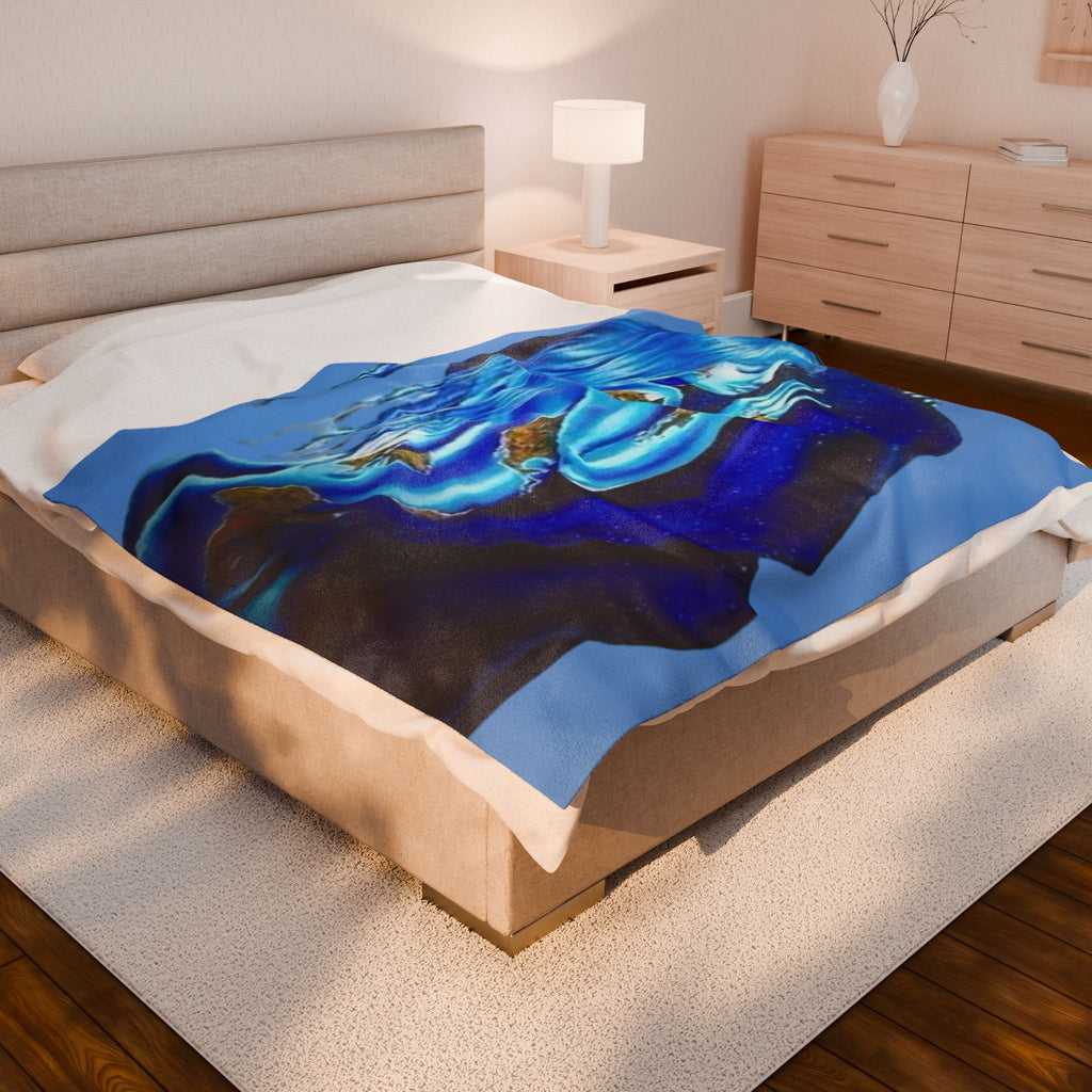Cosmic Connection - I’ll be his world & he’ll be my universe - Couple Embracing Velveteen Plush Blanket