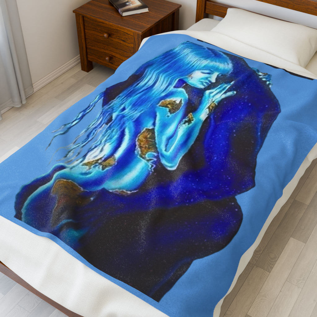 Cosmic Connection - I’ll be his world & he’ll be my universe - Couple Embracing Velveteen Plush Blanket