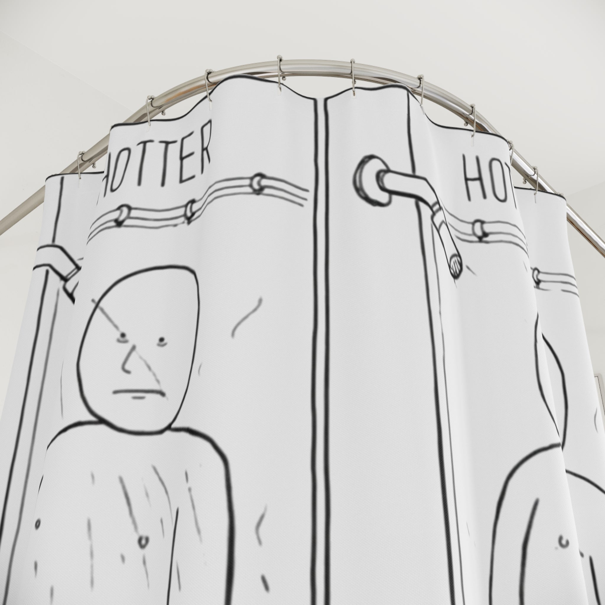 Shower Curtain — 'Hotter, Hotter, Perfect Yes' Comic Skeleton Bathroom Curtain