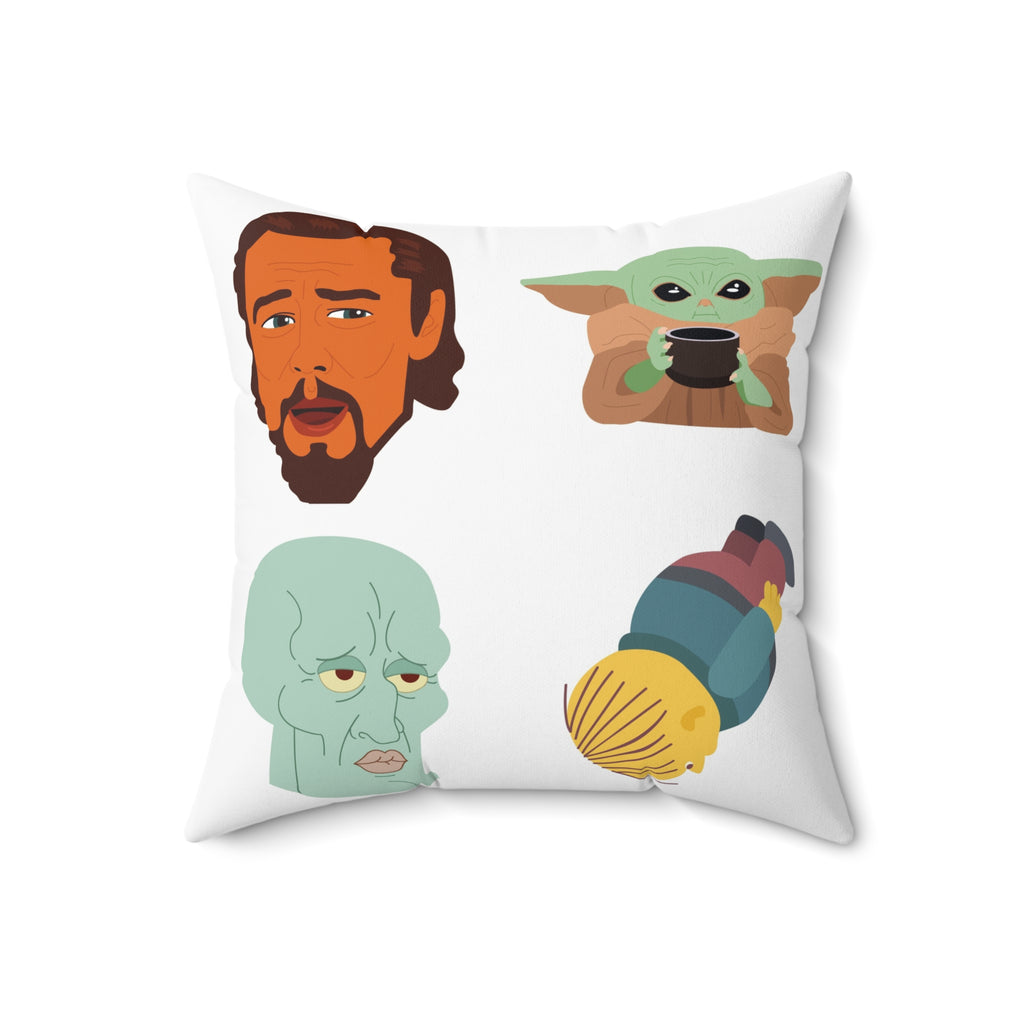 Meme Faces Pillow — Baby Yoda, Boba Fett & Simpsons Iconic Faces Decorative Throw Pillow