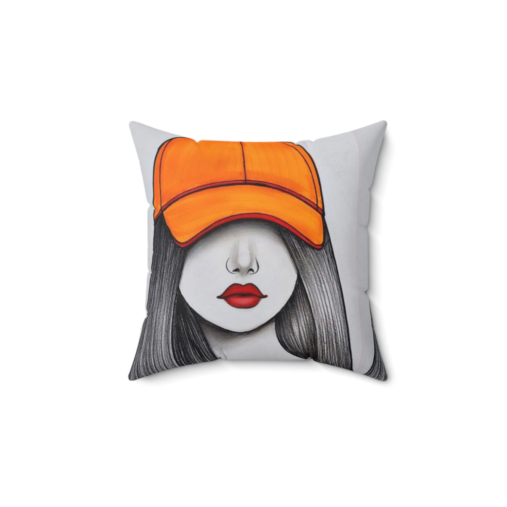 Illustrated Girl Art Square Pillow