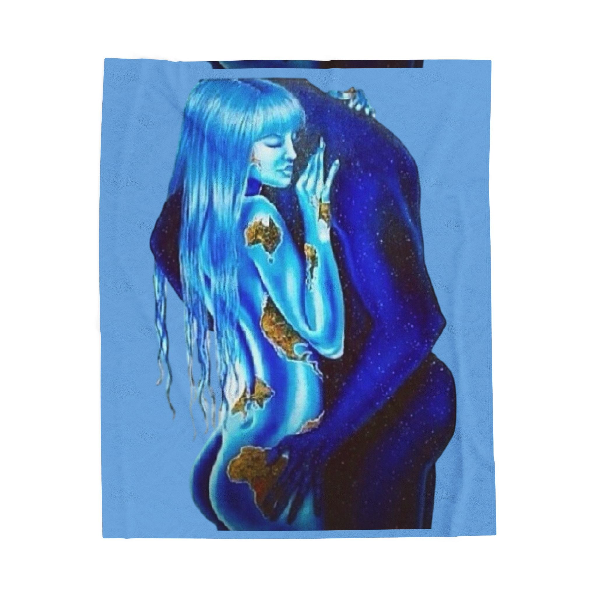 Cosmic Connection - I’ll be his world & he’ll be my universe - Couple Embracing Velveteen Plush Blanket