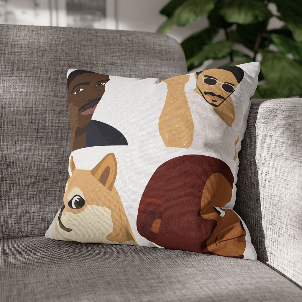 Meme Faces Square Pillowcase — Viral Dog & Reaction Emotes Throw Pillow Cover