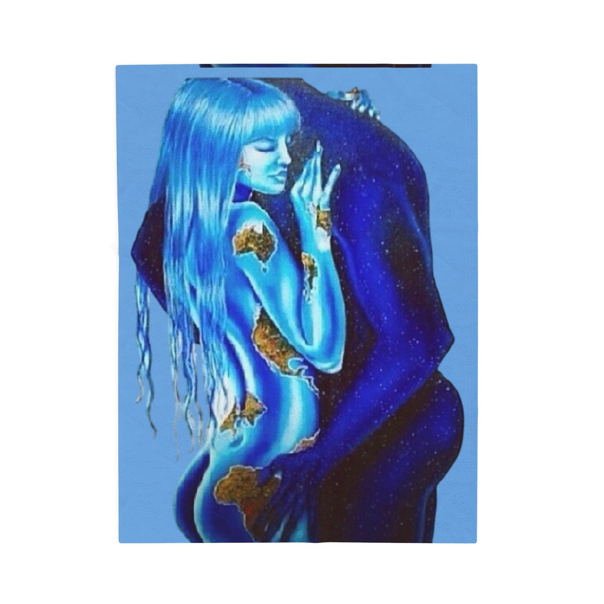 Cosmic Connection - I’ll be his world & he’ll be my universe - Couple Embracing Velveteen Plush Blanket