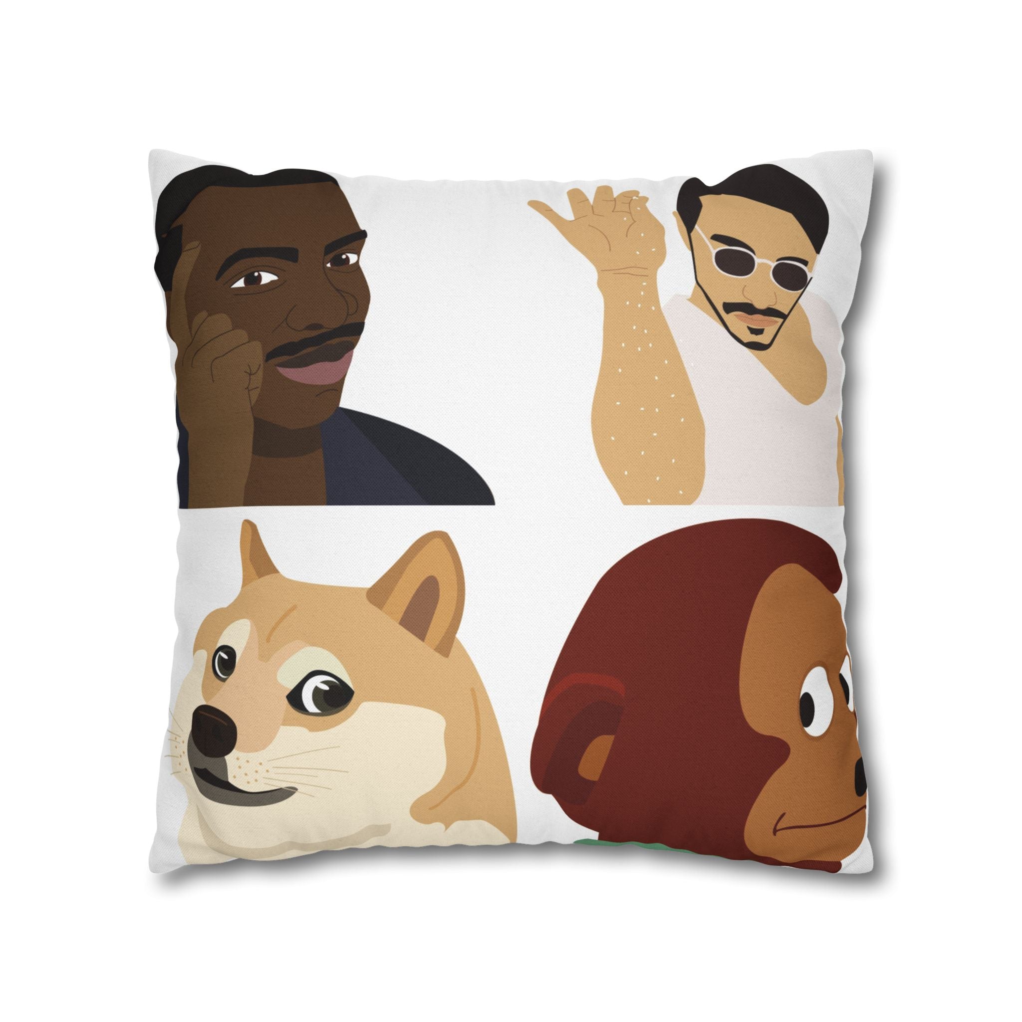 Meme Faces Square Pillowcase — Viral Dog & Reaction Emotes Throw Pillow Cover