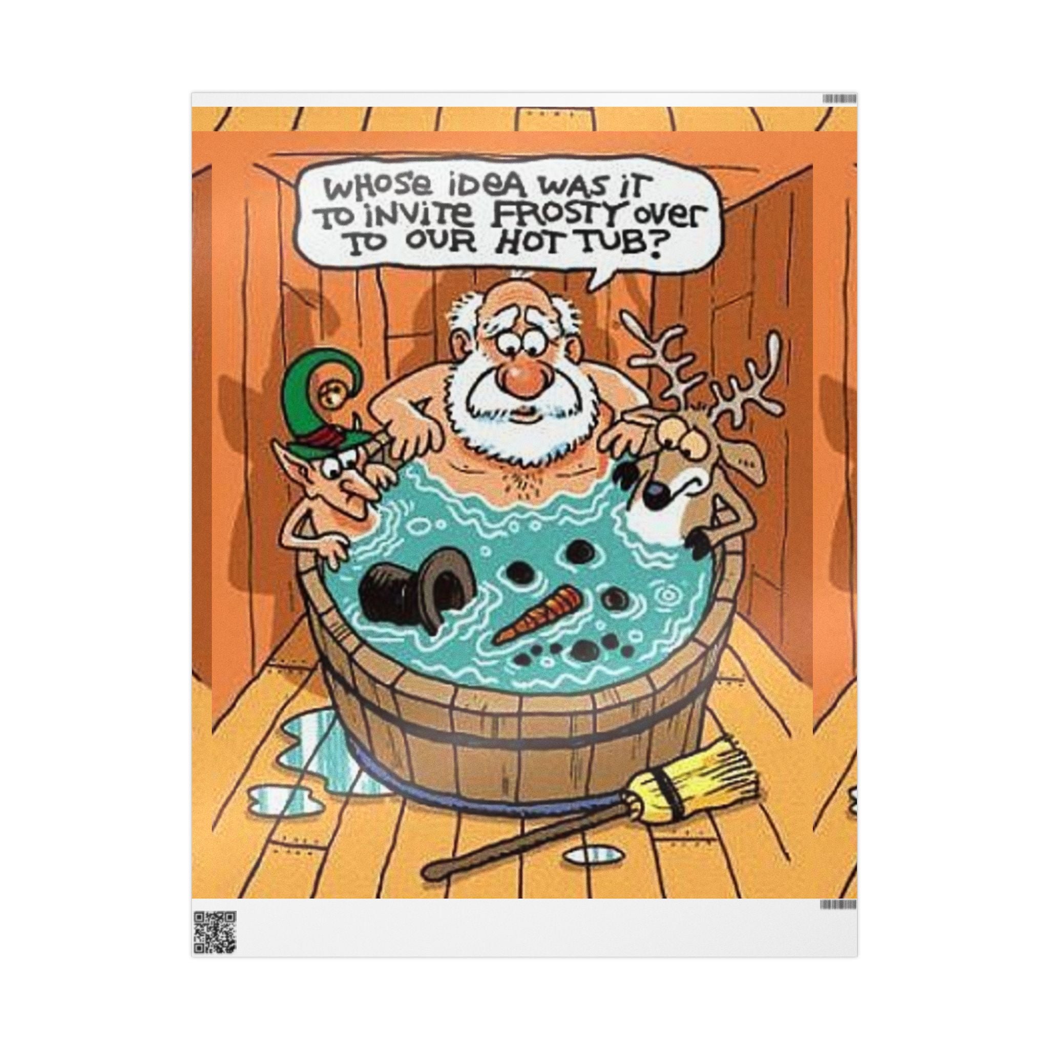 Wrapping Paper - Frosty the Snowman and Santa hot tub Holiday Theme