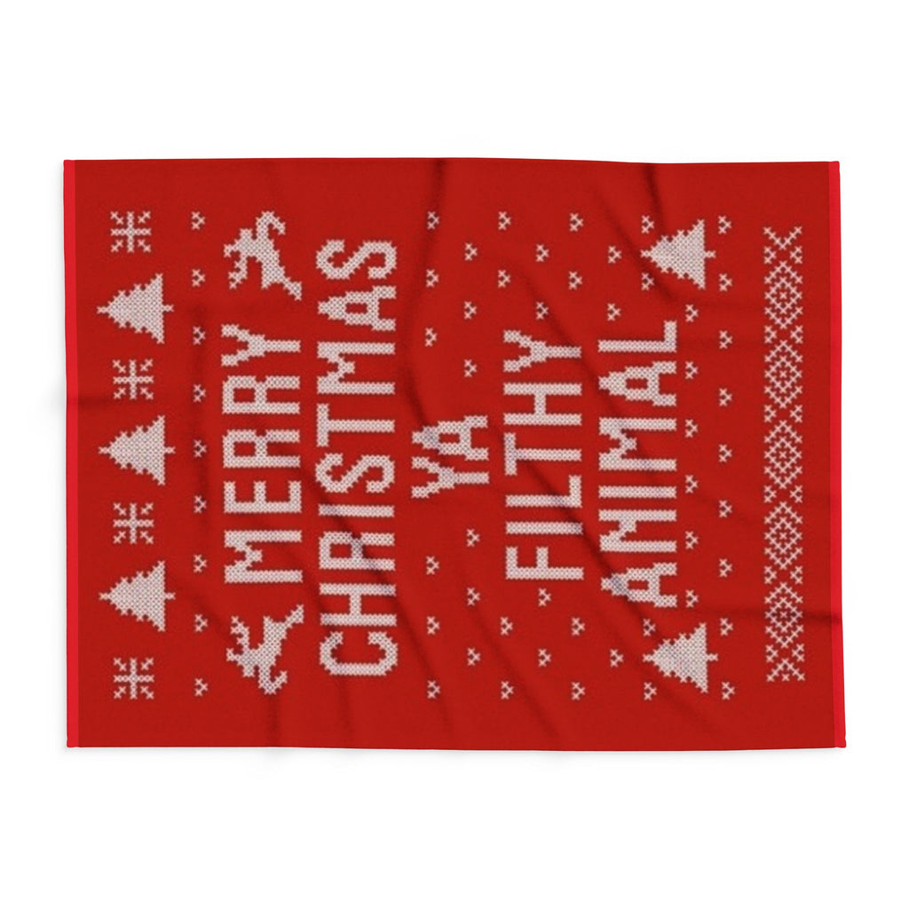 Holiday Fleece Blanket - Merry Christmas ya filthy animal- Red